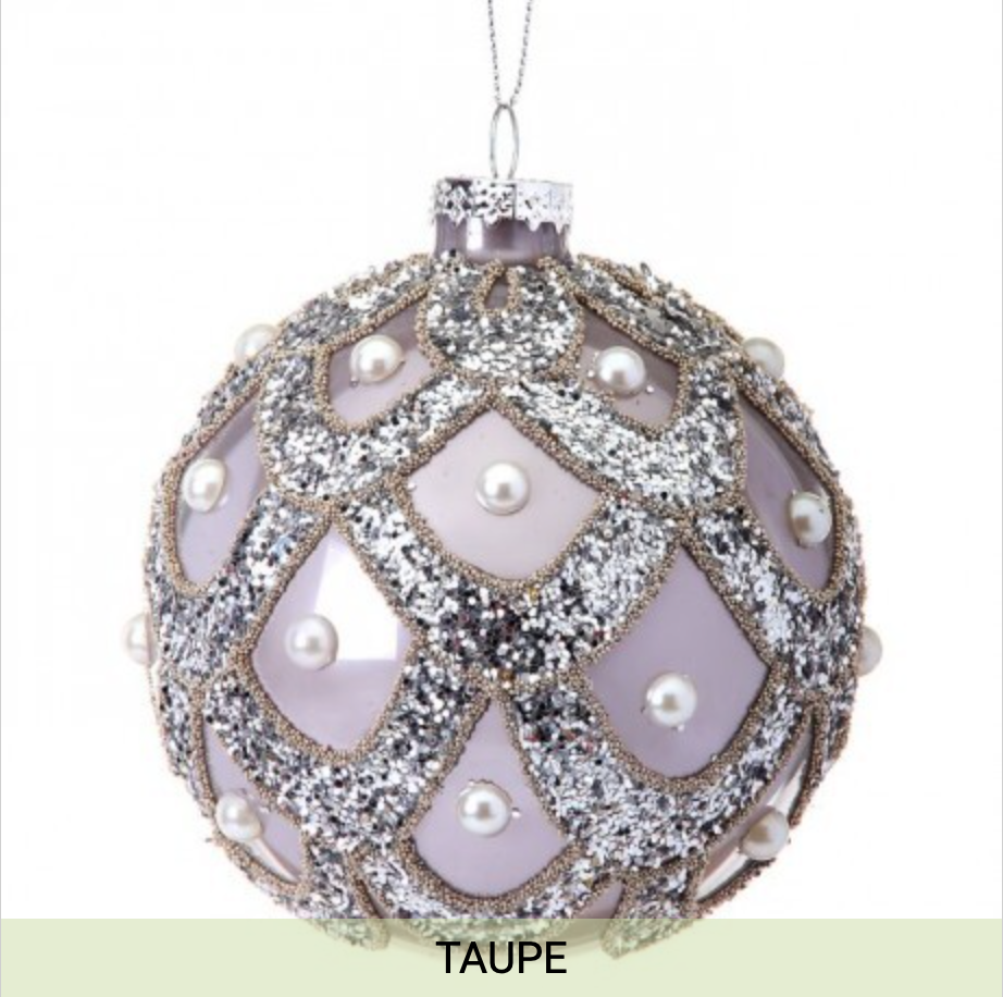 Glass Glitter Scallop/Pearl Ball Ornament