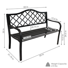 Load image into Gallery viewer, Black Cast Iron Lattice Patio Bench
