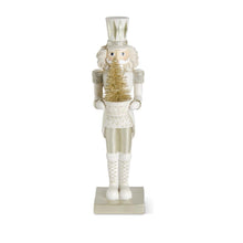 Load image into Gallery viewer, Glittered Resin Cream Gold &amp; Silver Nutcracker w/ LED
