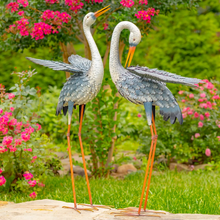 Load image into Gallery viewer, 44&quot; Tall Blue and White Metal Egret Garden Figurines
