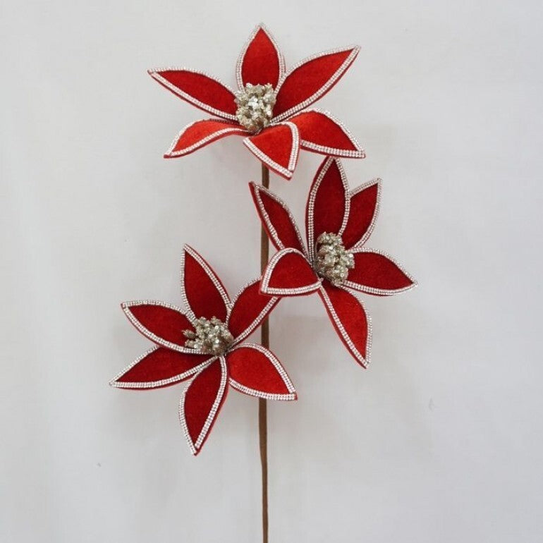 Triple Velvet w/ Jewel Poinsettia Stem