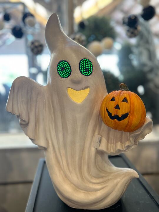 Ghost Holding Pumpkin w/ Flowing Sleeves LCD Eyes