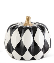 Load image into Gallery viewer, Black &amp; White Harlequin Pumpkins w/ Gold Stems
