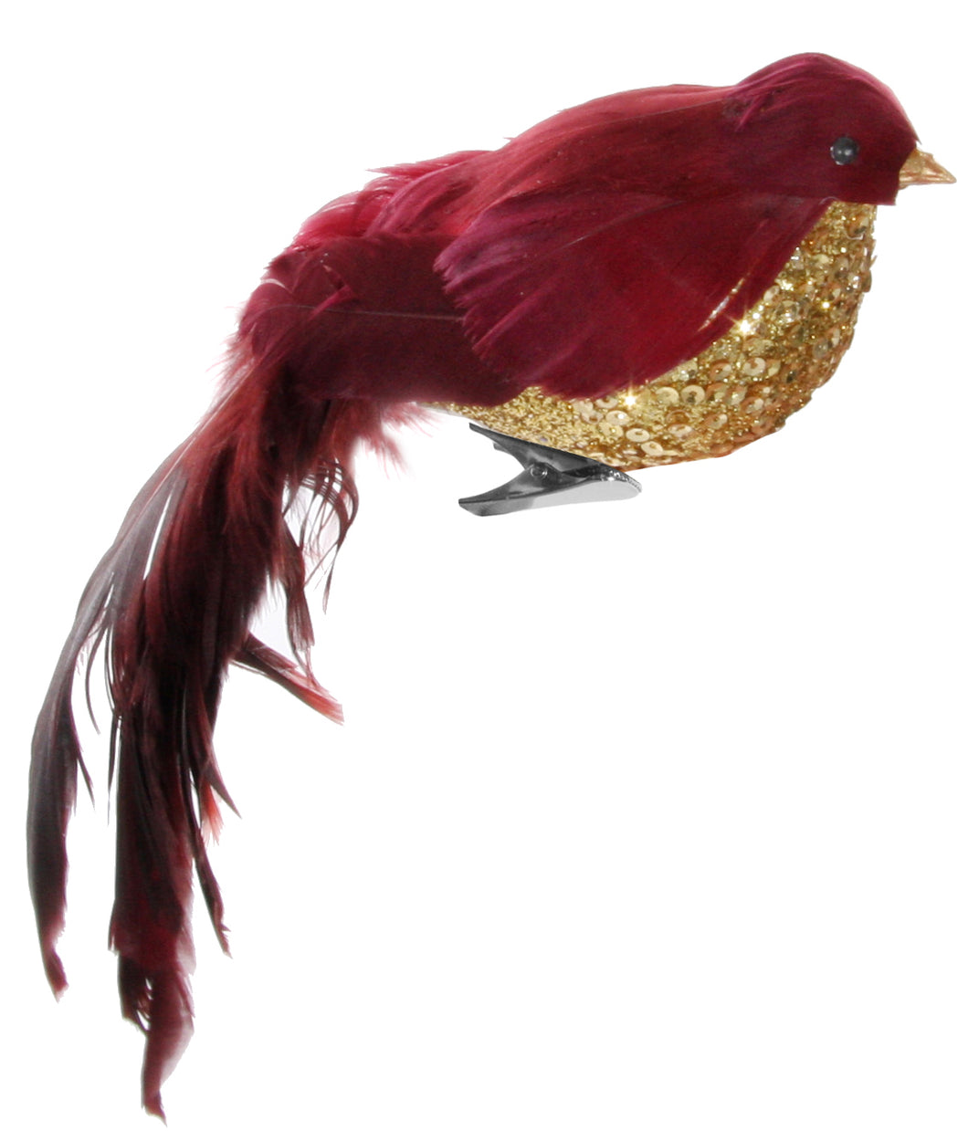 Bird with Clip, Glitter Feather