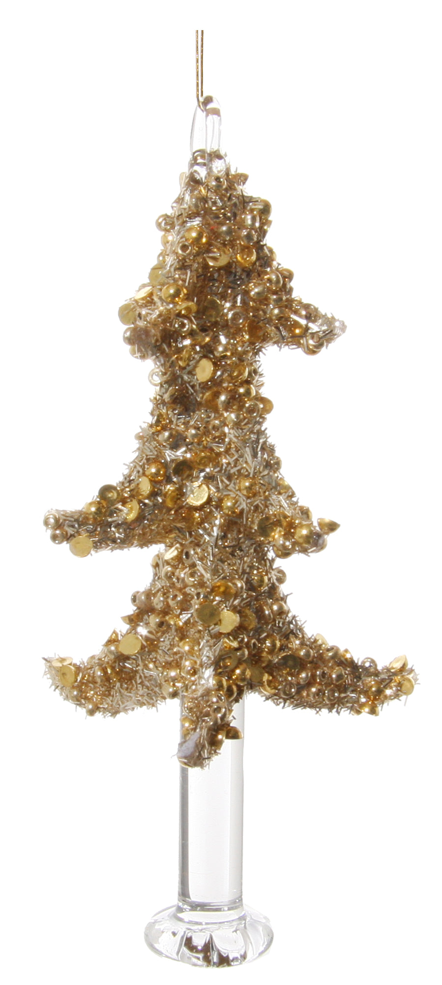Glass Tinsel Tree W/ Gold Beads