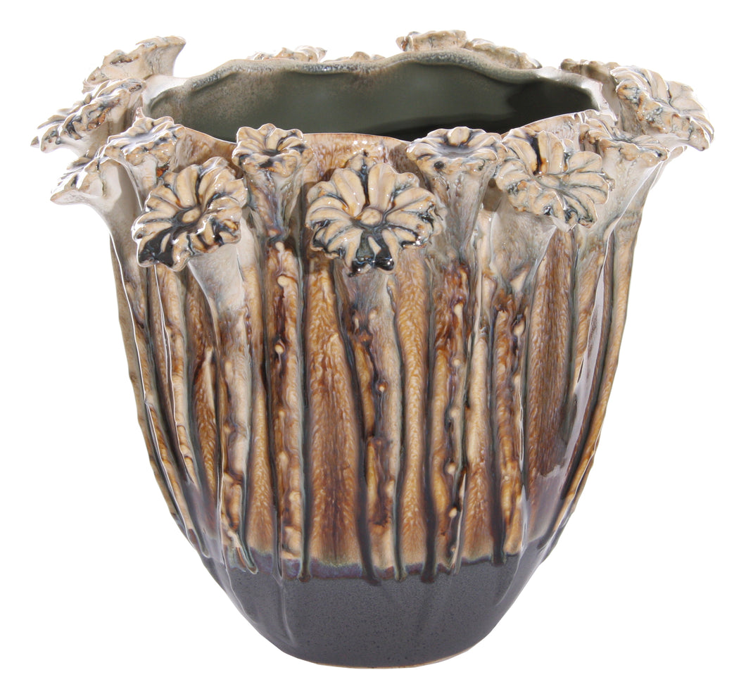 Ceramic Pot W/ Attached Flowers